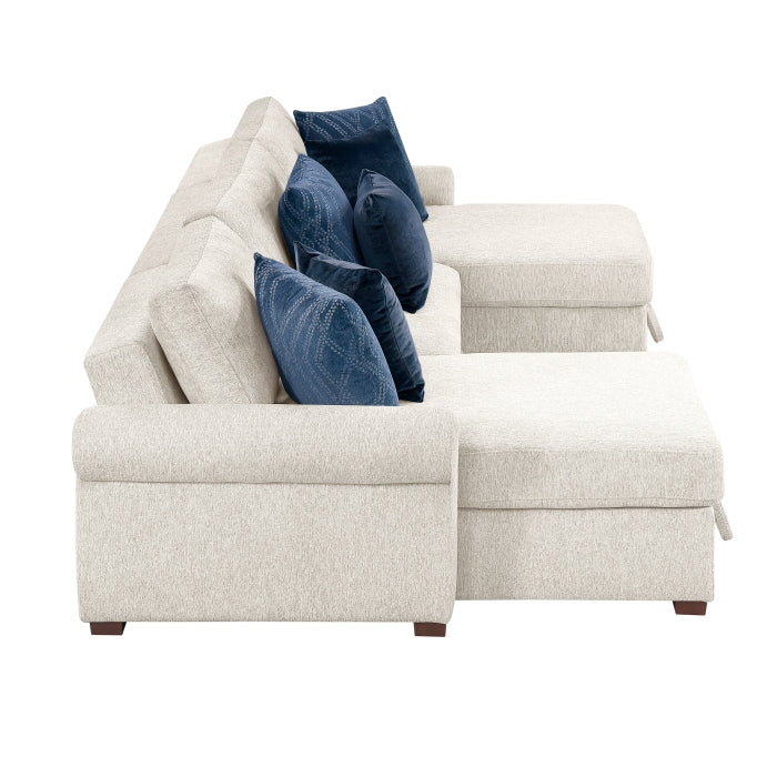 8548BE*4VC15ACLA4 3-Piece Sectional with Two Reversible Chaises, Pull-out Bed, Hidden Storage, Click Motion Back and Two Roll Arms