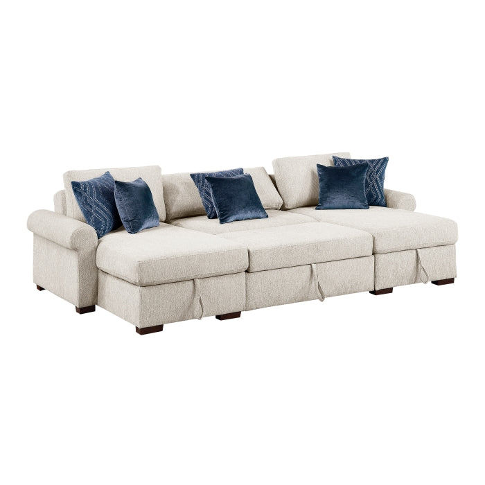 8548BE*4VC15ACLA4 3-Piece Sectional with Two Reversible Chaises, Pull-out Bed, Hidden Storage, Click Motion Back and Two Roll Arms