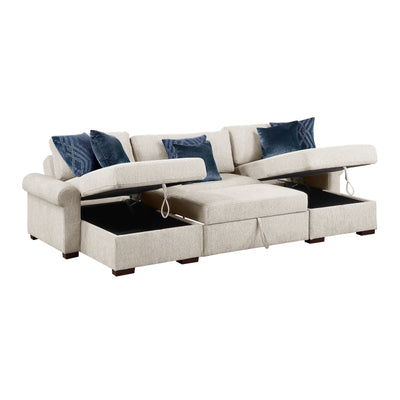 8548BE*4VC15ACLA4 3-Piece Sectional with Two Reversible Chaises, Pull-out Bed, Hidden Storage, Click Motion Back and Two Roll Arms
