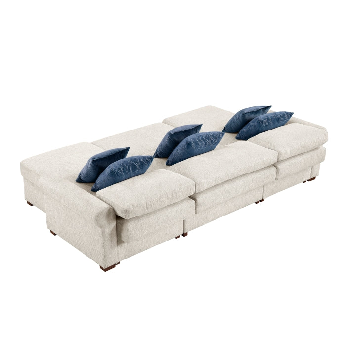 8548BE*4VC15ACLA4 3-Piece Sectional with Two Reversible Chaises, Pull-out Bed, Hidden Storage, Click Motion Back and Two Roll Arms