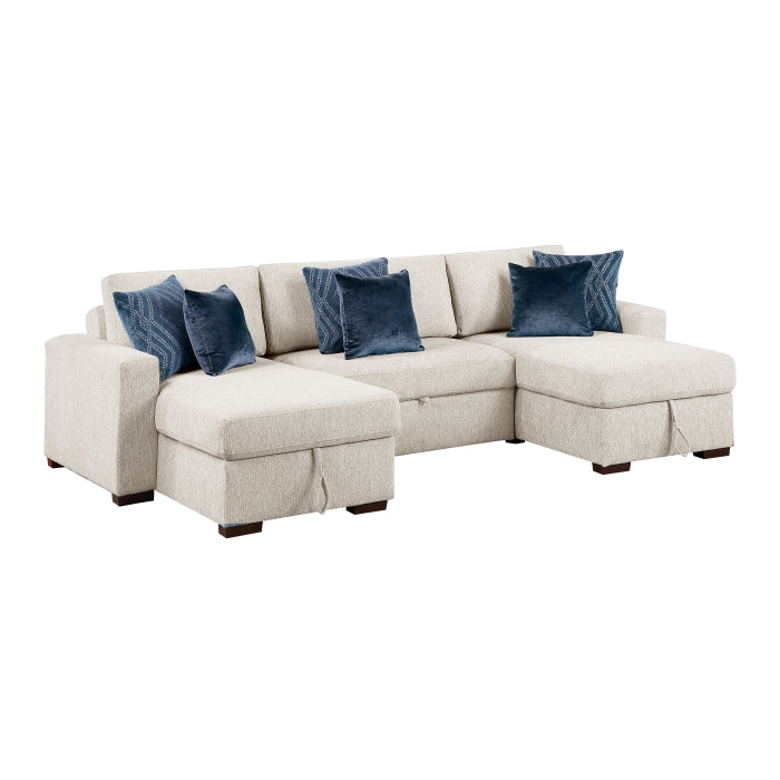 8548BE*4VC15ACLA 3-Piece Sectional with Two Reversible Chaises, Pull-out Bed, Hidden Storage, Click Motion Back and Two Track Arms