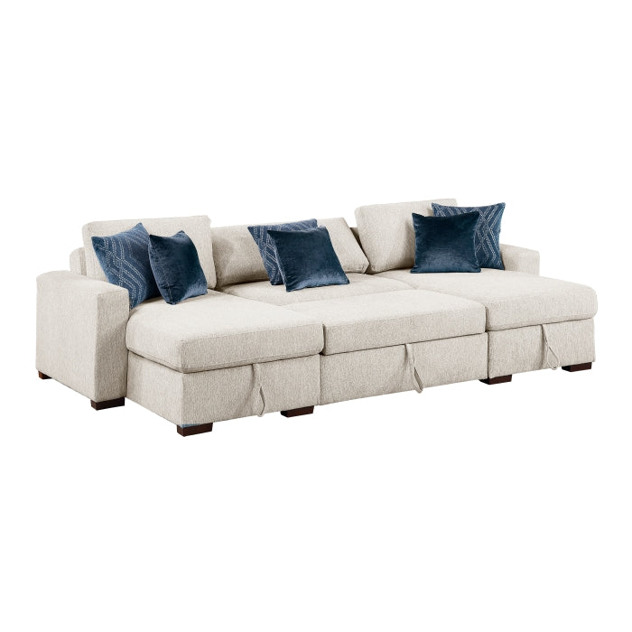 8548BE*4VC15ACLA 3-Piece Sectional with Two Reversible Chaises, Pull-out Bed, Hidden Storage, Click Motion Back and Two Track Arms
