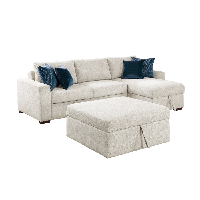 Isla 3-Piece Sectional with Reversible Chaise, Pull-out Bed, Hidden Storage and Ottoman, Click Motion Back (8548BE*4VC2ACLAOT)