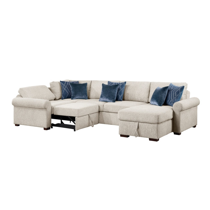 8548BE*5SCACCLA4 4-Piece Sectional with Reversible Chaise, Pull-out Bed, Hidden Storage and Click Motion Back