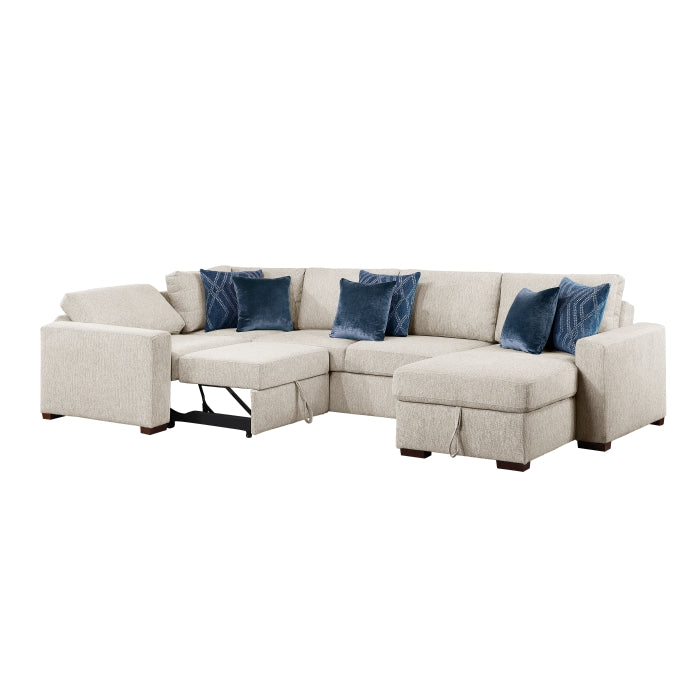 8548BE*5SCACCLA 4-Piece Sectional with Reversible Chaise, Pull-out Bed, Hidden Storage and Click Motion Back
