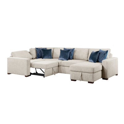 8548BE*5SCACCLA 4-Piece Sectional with Reversible Chaise, Pull-out Bed, Hidden Storage and Click Motion Back
