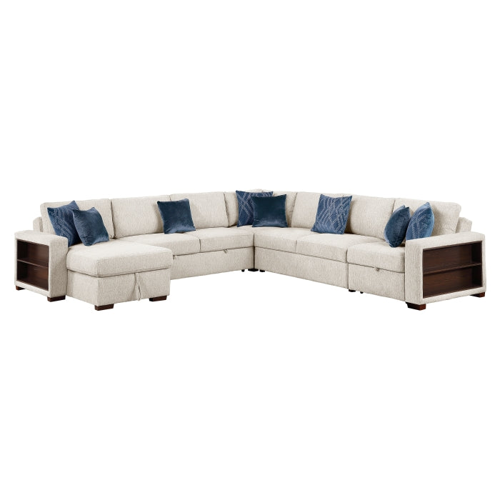 8548BE*6SCACCLA2 5-Piece Sectional with Reversible Chaise, Pull-out Bed, Hidden Storage and Click Motion Back