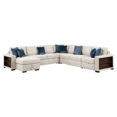 8548BE*6SCACCLA2 5-Piece Sectional with Reversible Chaise, Pull-out Bed, Hidden Storage and Click Motion Back