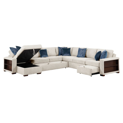 8548BE*6SCACCLA2 5-Piece Sectional with Reversible Chaise, Pull-out Bed, Hidden Storage and Click Motion Back