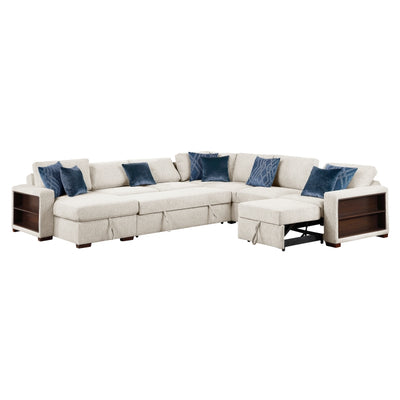 8548BE*6SCACCLA2 5-Piece Sectional with Reversible Chaise, Pull-out Bed, Hidden Storage and Click Motion Back