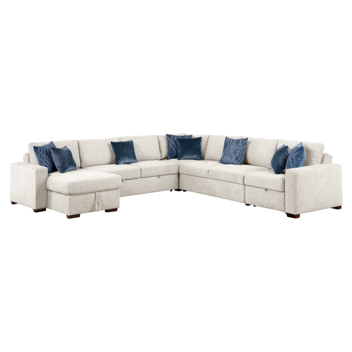 8548BE*6SCACCLA 5-Piece Sectional with Reversible Chaise, Pull-out Bed, Hidden Storage and Click Motion Back