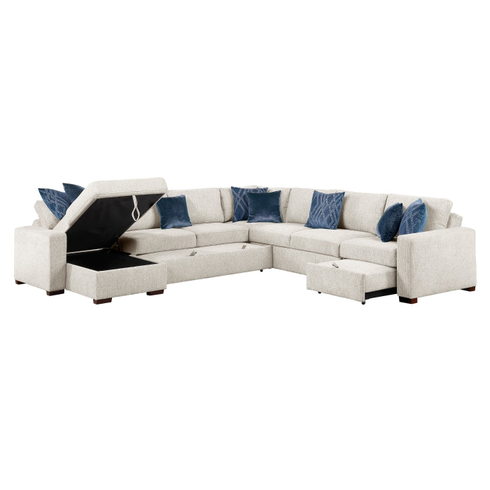 8548BE*6SCACCLA 5-Piece Sectional with Reversible Chaise, Pull-out Bed, Hidden Storage and Click Motion Back