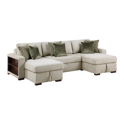 8548*4VC15ACLA2 3-Piece Sectional with Two Reversible Chaises, Pull-out Bed, Hidden Storage, Click Motion Back and Two Arms with Shelves and Charging Ports