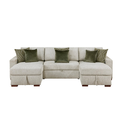 8548*4VC15ACLA2 3-Piece Sectional with Two Reversible Chaises, Pull-out Bed, Hidden Storage, Click Motion Back and Two Arms with Shelves and Charging Ports