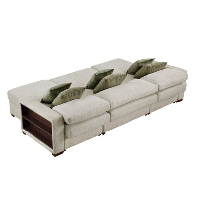 8548*4VC15ACLA2 3-Piece Sectional with Two Reversible Chaises, Pull-out Bed, Hidden Storage, Click Motion Back and Two Arms with Shelves and Charging Ports