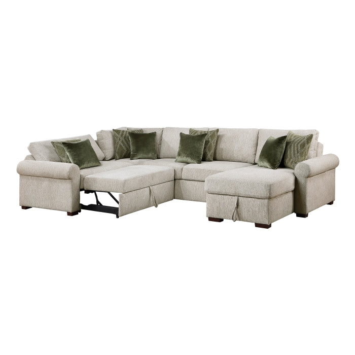 8548*5SC15ACLA4 4-Piece Sectional with Reversible Chaise, Pull-out Bed, Hidden Storage and Click Motion Back