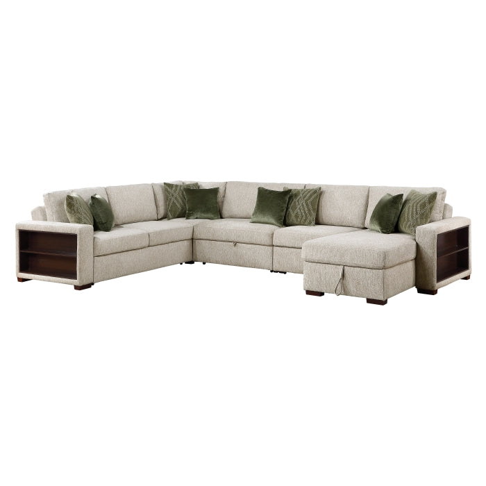 8548*6SC15ACLA2 5-Piece Sectional with Reversible Chaise, Pull-out Bed, Hidden Storage and Click Motion Back