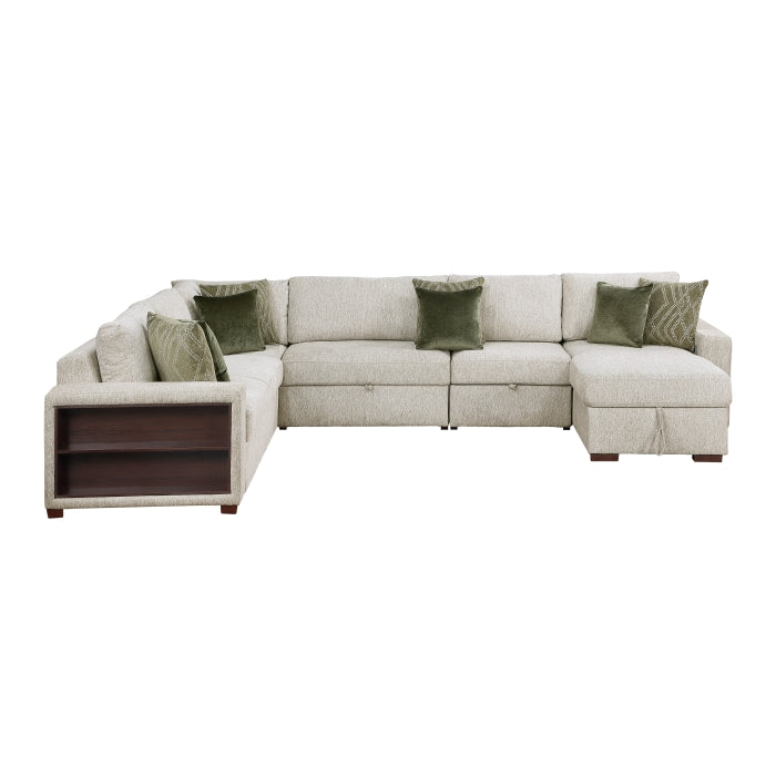 8548*6SC15ACLA2 5-Piece Sectional with Reversible Chaise, Pull-out Bed, Hidden Storage and Click Motion Back