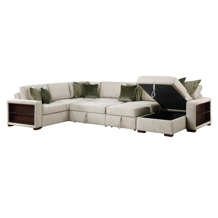 8548*6SC15ACLA2 5-Piece Sectional with Reversible Chaise, Pull-out Bed, Hidden Storage and Click Motion Back