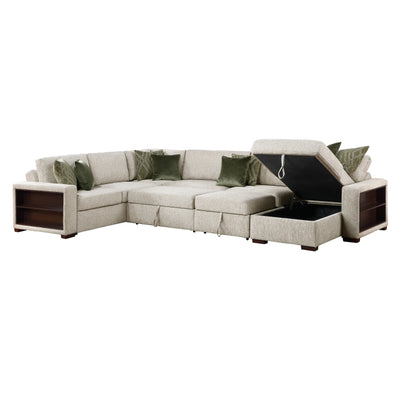 8548*6SC15ACLA2 5-Piece Sectional with Reversible Chaise, Pull-out Bed, Hidden Storage and Click Motion Back