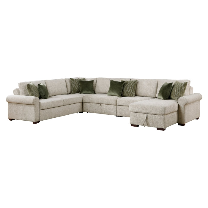 8548*6SC15ACLA4 5-Piece Sectional with Reversible Chaise, Pull-out Bed, Hidden Storage and Click Motion Back