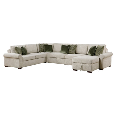 8548*6SC15ACLA4 5-Piece Sectional with Reversible Chaise, Pull-out Bed, Hidden Storage and Click Motion Back