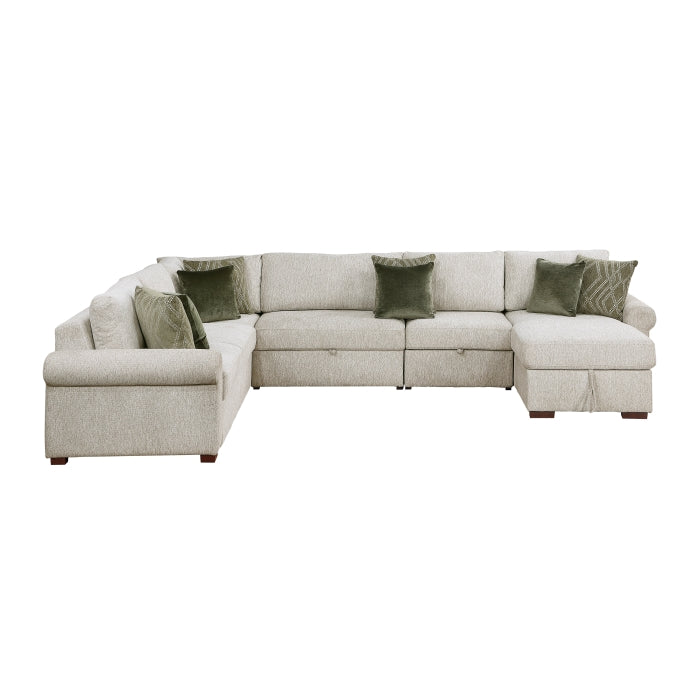 8548*6SC15ACLA4 5-Piece Sectional with Reversible Chaise, Pull-out Bed, Hidden Storage and Click Motion Back