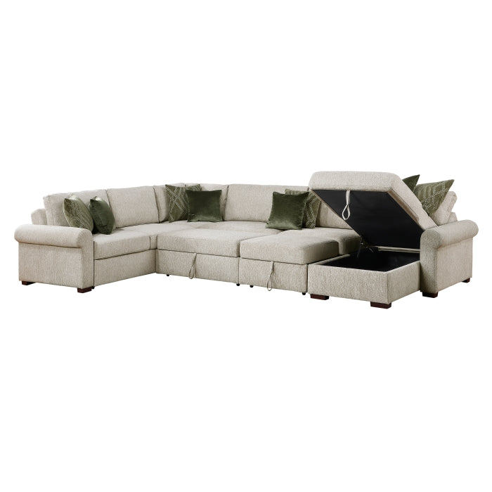 8548*6SC15ACLA4 5-Piece Sectional with Reversible Chaise, Pull-out Bed, Hidden Storage and Click Motion Back