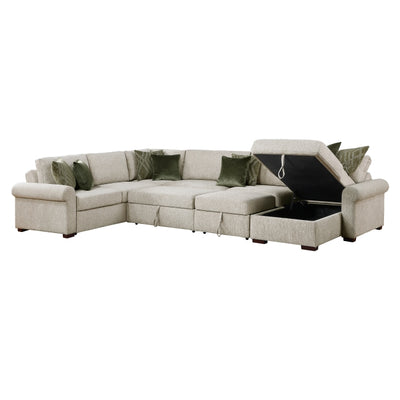 8548*6SC15ACLA4 5-Piece Sectional with Reversible Chaise, Pull-out Bed, Hidden Storage and Click Motion Back