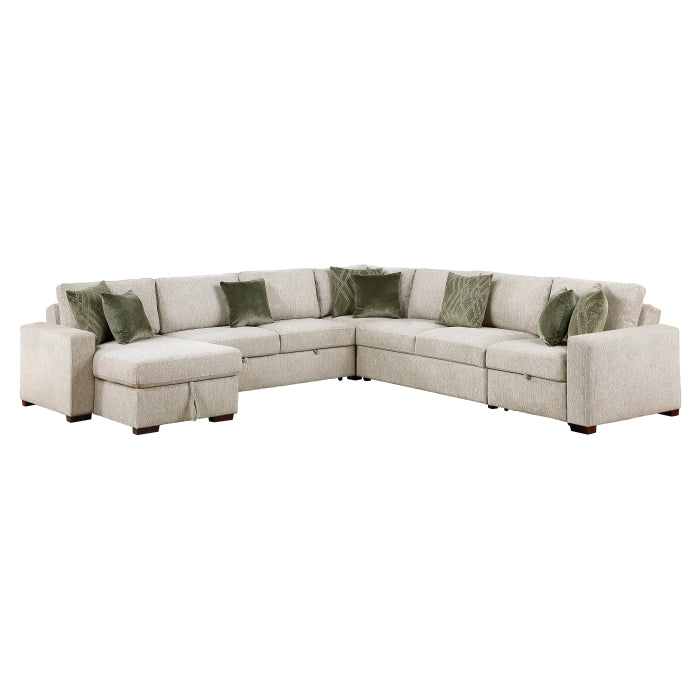 8548*6SCACCLA 5-Piece Sectional with Reversible Chaise, Pull-out Bed, Hidden Storage and Click Motion Back