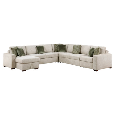 8548*6SCACCLA 5-Piece Sectional with Reversible Chaise, Pull-out Bed, Hidden Storage and Click Motion Back