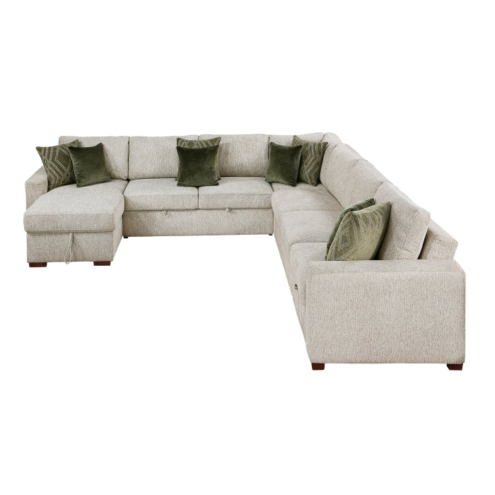 8548*6SCACCLA 5-Piece Sectional with Reversible Chaise, Pull-out Bed, Hidden Storage and Click Motion Back