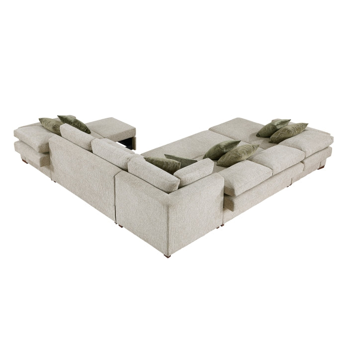 8548*6SCACCLA 5-Piece Sectional with Reversible Chaise, Pull-out Bed, Hidden Storage and Click Motion Back