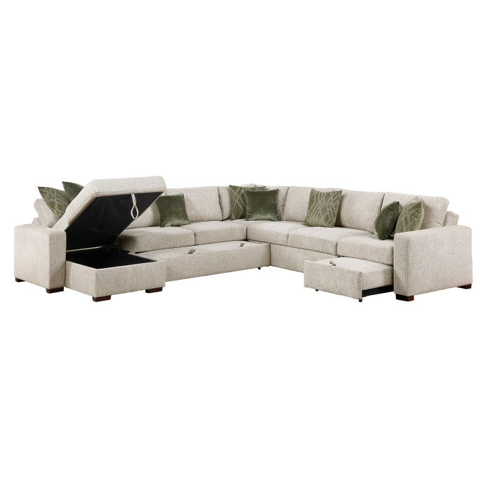 8548*6SCACCLA 5-Piece Sectional with Reversible Chaise, Pull-out Bed, Hidden Storage and Click Motion Back