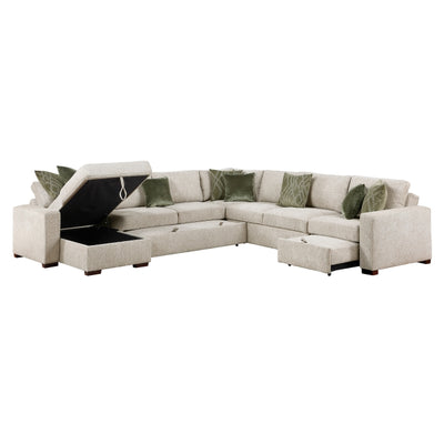 8548*6SCACCLA 5-Piece Sectional with Reversible Chaise, Pull-out Bed, Hidden Storage and Click Motion Back