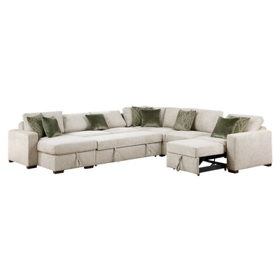 8548*6SCACCLA 5-Piece Sectional with Reversible Chaise, Pull-out Bed, Hidden Storage and Click Motion Back
