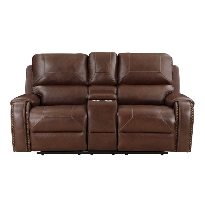 Newnan Glider Reclining Loveseat with Center Console — Brown Manual