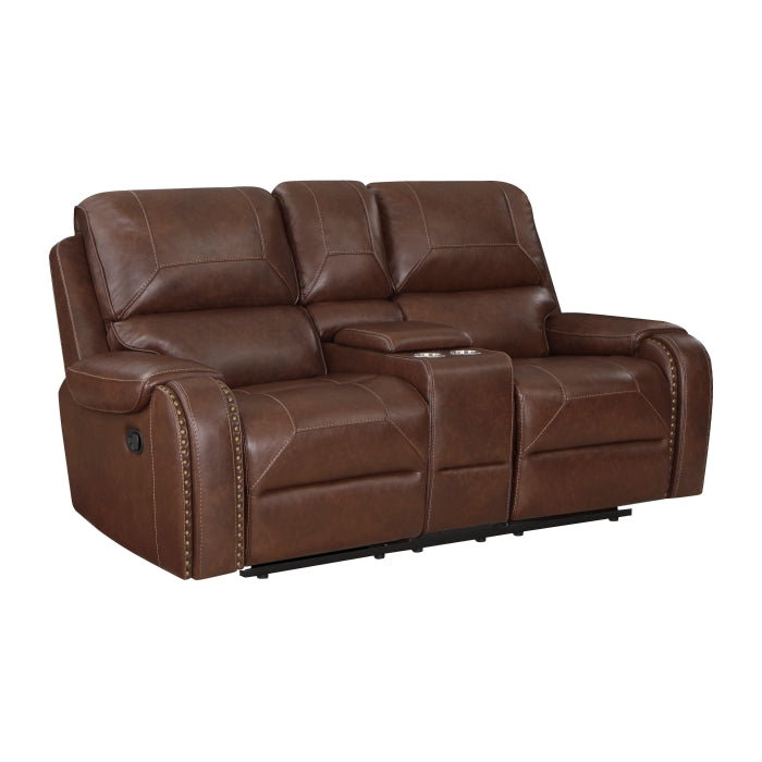 Newnan Glider Reclining Loveseat with Center Console — Brown Manual