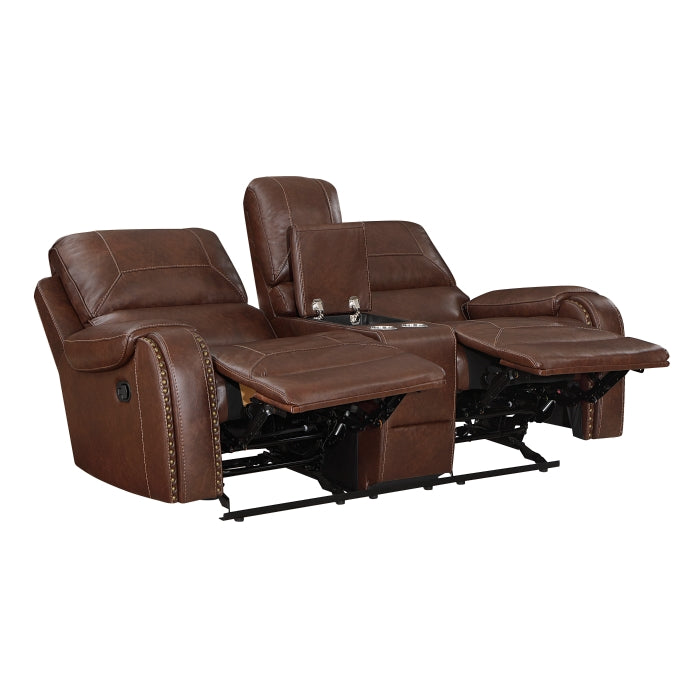 Newnan Glider Reclining Loveseat with Center Console — Brown Manual