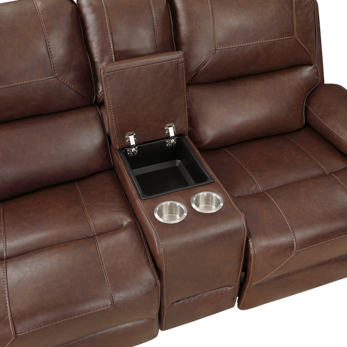 Newnan Glider Reclining Loveseat with Center Console — Brown Manual