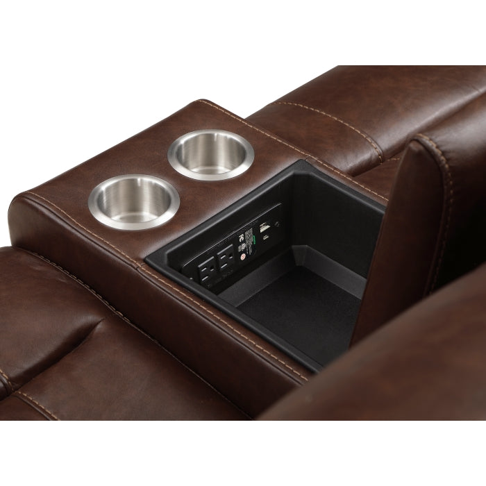 Newnan Glider Reclining Loveseat with Center Console — Brown Manual