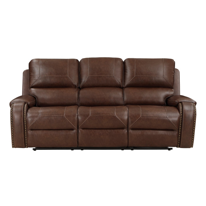 Newnan Double Reclining Sofa with Center Drop-Down Cup Holders, Receptacles and USB Ports (8549BRW-3)