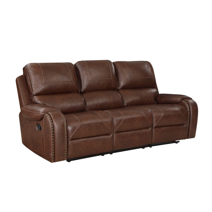 Newnan Double Reclining Sofa with Center Drop-Down Cup Holders, Receptacles and USB Ports (8549BRW-3)