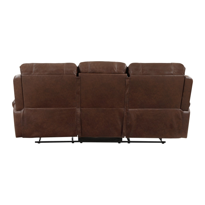Newnan Double Reclining Sofa with Center Drop-Down Cup Holders, Receptacles and USB Ports (8549BRW-3)