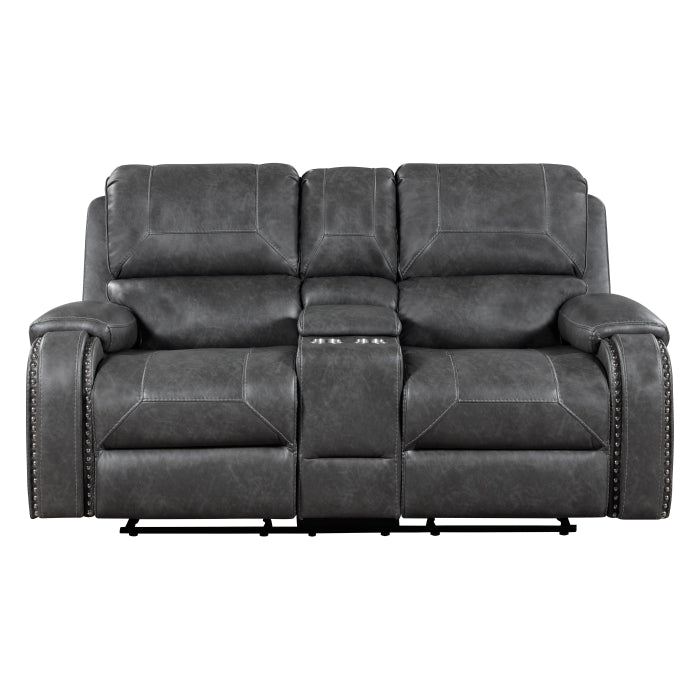 Newnan Glider Reclining Loveseat with Center Console — Gray Manual