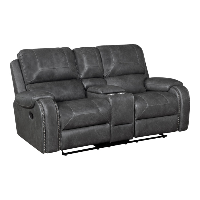 Newnan Glider Reclining Loveseat with Center Console — Gray Manual