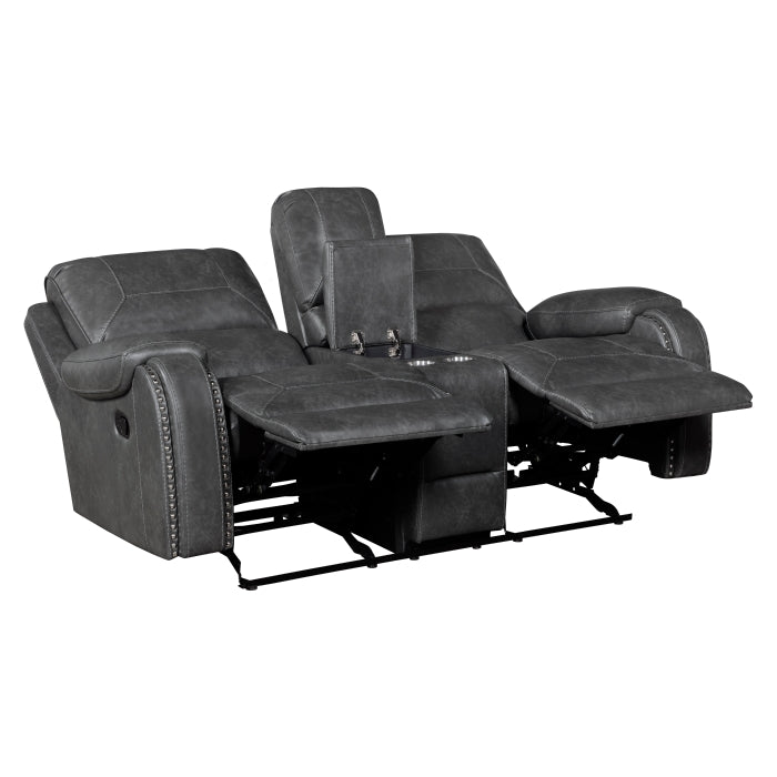 Newnan Glider Reclining Loveseat with Center Console — Gray Manual