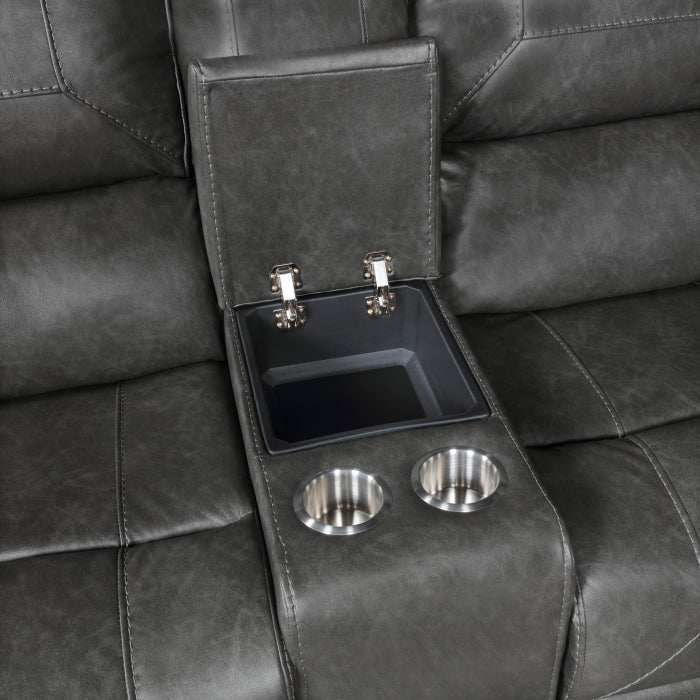 Newnan Glider Reclining Loveseat with Center Console — Gray Manual