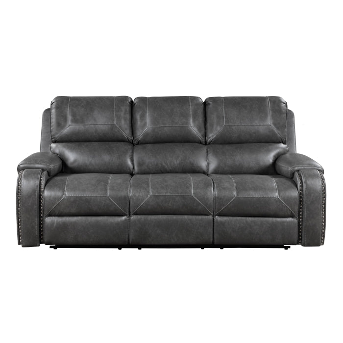 Newnan Double Reclining Sofa with Center Drop-Down Cup Holders, Receptacles and USB Ports (8549GRY-3)