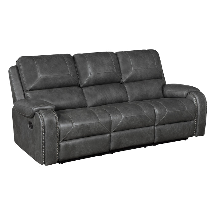 Newnan Double Reclining Sofa with Center Drop-Down Cup Holders, Receptacles and USB Ports (8549GRY-3)